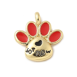 Красный Латунь эмаль прелести, отпечаток лапы с надписью «Сейчас», с целью перехода в кольце, без свинца и без кадмия, долговечный, стойки покрытие, реальный 18 k позолоченный, красные, 11.5x11x2 мм, отверстие : 3.4 мм
