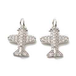 Платинированный Кулоны из экологически чистой латуни с прозрачным кубическим цирконием, без свинца и без кадмия, самолет, Реальная платина, 16x13x3 мм, отверстие : 3.5 мм