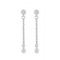 Platinum Brass Pave Cubic Zirconia Stud Dangle Earrings for Women, Round, Platinum, 37mm