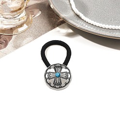 Плоский Круглый Резинки для волос из сплава, с нейлоновым шнуром, с имитацией бирюзы, плоско-круглые, 30 мм