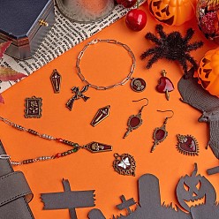 Bronze Antique 18 pcs 9 pendentifs en alliage de strass de style halloween, avec l'émail, pour bricolage collier bracelet boucle d'oreille accessoires, coeur avec papillon & croix & miroir, bronze antique, 30x25mm, 2 pcs