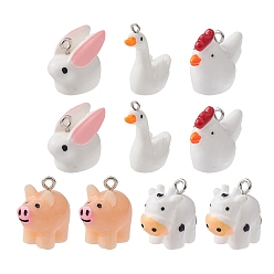 (52) Непрозрачная лаванда 10 шт 5 стили подвески из непрозрачной смолы, подвески в виде животных с железными петлями платинового тона, разноцветные, 15~29x17~26x10.5~16 мм, отверстие : 1.8~2 мм, 2 шт / стиль