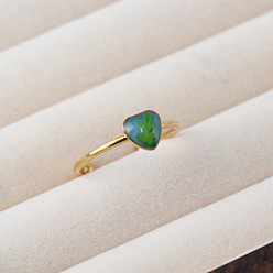 Зеленый лайм Регулируемые кольца-манжеты из нержавеющей стали, смолы и сушеных цветов, сердце, золотые, зеленый лайм, 304 мм