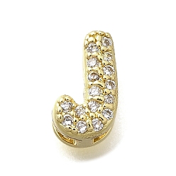 Letter J Латунные микро-паве кубические цирконии буквы многорядные звенья, без свинца и без кадмия, реальный 18 k позолоченный, буква J, 8x5x4.5 мм, отверстие : 2.5x1.5 мм
