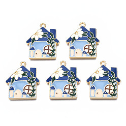 Светло-Голубой Стойки обшивки сплава эмали подвески, без кадмия, без никеля и без свинца, дом, Небесно-голубой, 28.5x24x3.5 мм, отверстие : 1.8 мм