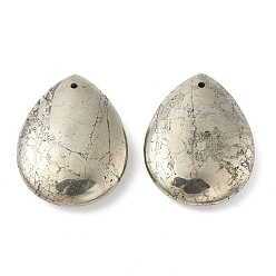 Пирит Подвески из натурального пирита в форме капли, 45.5x35.5x11 мм, отверстие : 1.8 мм