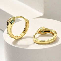 Настоящее золото 18K Серьги-кольца из латуни с прозрачным кубическим цирконием, змея, реальный 18 k позолоченный, 17x6 мм