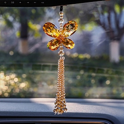 (932FM) Темно-синий аква-матовый с подкладкой Стеклянные подвески в виде бабочек, кисточка для подвесного украшения на зеркало заднего вида автомобиля, темно-золотистые, 290 мм