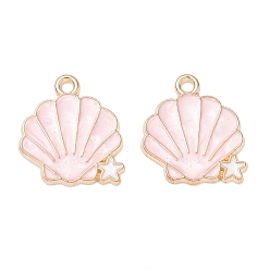 Pink Alloy Enamel Pendants, Shell Shape with Starfish Charms, Golden, Pink, 18x16x1mm, Hole: 1.6mm