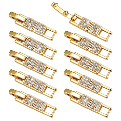 Золотой 10шт. латунные микропаве прозрачные кубические цирконии застежки для часовых ремешков, квадратный, золотые, 17x6x3 мм