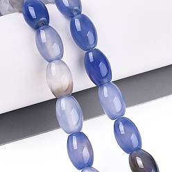 Cornflower Blue Natural Agate Beads Strands, Dyed, Rice, Cornflower Blue, 11.5~12.5x7.5~8.5mm, Hole: 1~1.2mm, about 31~33pcs/strand, 14.57~15.35 inch(37~39cm)