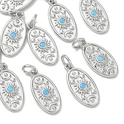 Platinum SHEGRACE Brass Micro Pave Cubic Zirconia Pendants, Oval with Sun Moon Star Charms, Cadmium Free & Lead Free & Nickel Free, Platinum, 17.5x8.5x2mm, Hole: 3mm
