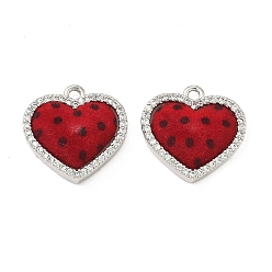 Сердце Латунные микро проложить кубического циркония подвески, со смолой и бархатом, долговечный, без кадмия и без свинца, стойки покрытие, платина, сердце, 16x17x5 мм, отверстие : 1.6 мм