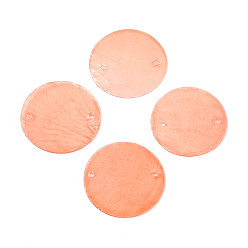 Легкий Лосось Окрашенные распылением натуральные ракушки capiz дисковые звенья соединительные подвески, светлый померанцевый, 28~30x0.5~1 мм, отверстие : 1.2~1.6 мм