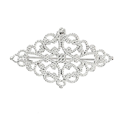 Platinum Rhombus with Flower Brass Lapel Pin Brooches for Clothes, Platinum, 26x43.5mm