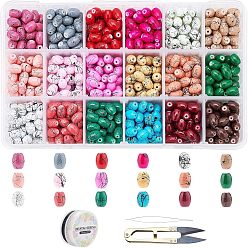Mixed Color DIY Baking Paint Drawbench Glass Beads Stretch Bracelet Making Kits, include Sharp Steel Scissors, Elastic Crystal Thread, Stainless Steel Beading Needles, Mixed Color, Beads: 8x6mm, Hole: 1mm, 900pcs/set