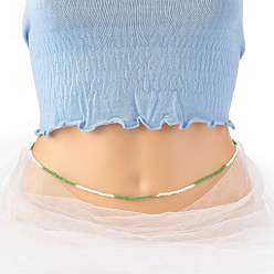 Green Summer Jewelry Waist Bead, Body Chain, Glass Seed Beaded Belly Chain, Bikini Jewelry for Woman Girl, Green, 32-1/4 inch(82cm)