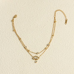 Белый Лотос 304 браслеты на ногу из нержавеющей стали с кристаллами, стразами и натуральными ракушками, реальный 18 k позолоченный, белые, 8-5/8 дюйм (220 мм)