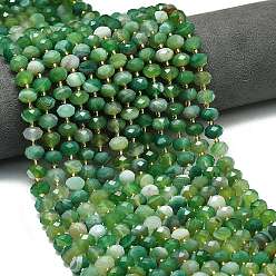 Зеленый лайм Натуральные полосатые агатовые бусы, окрашенная и подогревом, граненые, рондель, с бисером, зеленый лайм, 8.5~10x5.5~6.5 мм, отверстие : 1 мм, около 43~45 шт / нитка, 15.35'' (39 см)