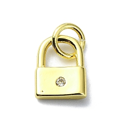 Lock Подвески из латуни с микропаве и цирконием, с целью перехода в кольце, без кадмия, без никеля и без свинца, реальный 18 k позолоченный, запирать, 9x7x2 мм, отверстие : 3 мм