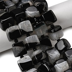 Черный Природный агат бисер нитей, окрашенная и подогревом, кубические, с бисером, чёрные, 14~17x14~17x14~16 мм, отверстие : 1.4~1.6 мм, около 22 шт / нитка, 16.34''~16.73'' (41.5~42.5 см)