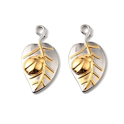 Золотой & Цвет Нержавеющей Стали 304 подвески из нержавеющей стали, листик с подвеской в виде божьей коровки, золотые и нержавеющая сталь цвет, 22x11.5x3 мм, отверстие : 1.6 мм