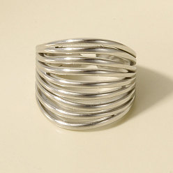 Нержавеющая Сталь Цвет Геометрические многослойные 304 регулируемые кольца-манжеты из нержавеющей стали для женщин, цвет нержавеющей стали, 18 мм, внутренний диаметр: 17 мм