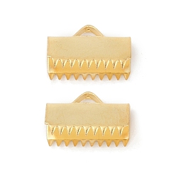 Настоящее золото 18K 304 концы обжимные ленты нержавеющие, прямоугольные, реальный 18 k позолоченный, 10x15 мм, отверстие : 4x2 мм