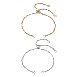Golden & Stainless Steel Color 2Pcs 2 Colors 304 Stainless Steel Singapore Chain Slider Bracelet Making, Golden & Stainless Steel Color, 9-7/8 inch(25cm), Hole: 3mm, 1pc/color