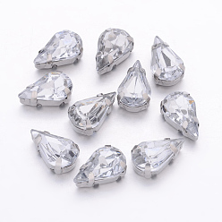 Clear Sew on Rhinestone, Multi-strand Links, Multi-strand Links, Acrylic Rhinestone, with Brass Prong Settings, Garments Accessories, teardrop, Platinum Metal Color, Clear, 10x6x5mm, Hole: 1mm