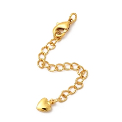 Золотой Латунный удлинитель цепи, с сердцем прелести и когтя омара застежками, золотые, 72 мм