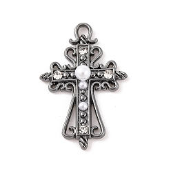 Прозрачный Подвески из латуни с микро-паве в виде креста с прозрачным кубическим цирконием, с пластиковой жемчужины, прозрачные, 28.5x18.5x4.5 мм, отверстие : 1.6 мм