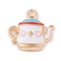 Белый Подвески из эмали и сплава, золотой свет, чайник очарование, белые, 17x17.5x3 мм, отверстие : 1.8 мм