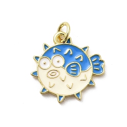 Темно-Голубой Латунь эмаль подвески, рыбы прелести, стойки покрытие, долговечный, без кадмия и без свинца, реальный 18 k позолоченный, с целью перехода в кольце, глубокое синее небо, 17x17.5x1.5 мм, отверстие : 3 мм