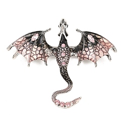 Розовый Значки со стразами в виде дракона для рюкзака, античное серебро, туманная роза, 57.5x69.5 мм