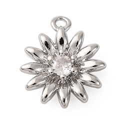 Платина Латунные подвески из прозрачного кубического циркония, без кадмия, без никеля и без свинца, цветок, платина, 12x10x3 мм, отверстие : 1 мм