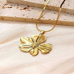 Цветок 304 ожерелья с подвесками из нержавеющей стали для женщин, золотые, цветок, 15.75 дюйм (40 см), Кулон : 41x45 мм
