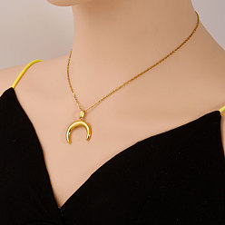 Настоящее золото 18K 304 подвеска в виде двух рогов из нержавеющей стали, женская мода, минималистичный дизайн ювелирных изделий, реальный 18 k позолоченный, 17.72 дюйм (45 см)