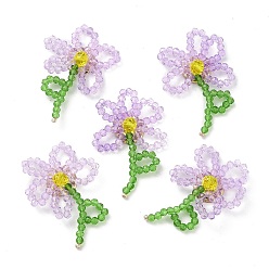 Сливовый Плетенные кабошоны из стеклянных бусин ручной работы, для поделок ювелирных изделий, с латунной найти, цветок, слива, 40~43x25~30x7~7.5 мм