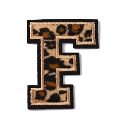 Letter F Polyester Computerized Embroidery Cloth Iron On Sequins Patches, Leopard Print Pattern Stick On Patch, Costume Accessories, Appliques, Letter.F, 61x48x1.5mm