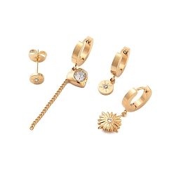 Настоящее золото 18K Ионное покрытие (ip) 304 серьги-кольца с подвесками из нержавеющей стали, со стразами для женщин, реальный 18 k позолоченный, 5~40.5x5~9.5 мм, 4 шт / комплект