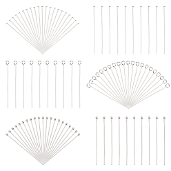 Нержавеющая Сталь Цвет 900 шт. 3 стили 304 штифты с ушком из нержавеющей стали, комплекты головных и шаровых пальцев, цвет нержавеющей стали, 21~24 датчик, 40 мм, штифты : 0.5~0.7 мм, 300 шт / стиль