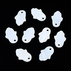 Seashell Color Freshwater Shell Pendants, Hamsa Hand/Hand of Miriam, Seashell Color, 14.5x10x2mm, Hole: 1.5mm