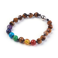 Tigerauge Chakra-Schmuck, natürlichen Tigerauge Armbänder, mit Messing-Magnet schließen, runde gemischte Stein- und Harzperlen, 7-7/8 Zoll ~ 8-1/4 Zoll (20~20.9 cm)