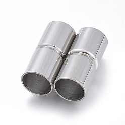 Stainless Steel Color Tarnish Resistant 304 Stainless Steel Magnetic Clasps with Glue-in Ends, Column, Stainless Steel Color, 20x9x9mm, Hole: 8mm