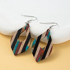 Teardrop Богемные серьги-подвески из дерева и смолы, платина, узоров, слеза, 62.2x24.2 мм