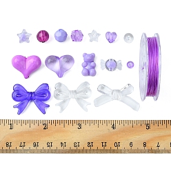 Pourpre Kit de fabrication de bracelet extensible perlé mignon bricolage, y compris étoile et carré et bonbons et coeur et nœud papillon et ours et perles acryliques rondes, fil élastique, pourpre, perles: 150 pcs / boîte