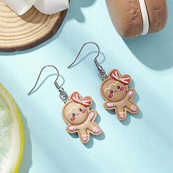 Gingerbread Man Подвески из смолы и 304 серьги-подвески из нержавеющей стали для женщин, цвет нержавеющей стали, Колобок, 44x19 мм