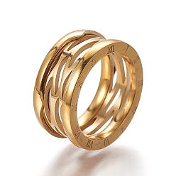 Golden 304 Stainless Steel Finger Rings, Ring with Roman Numerals, Golden, Size 6~9, 16~19mm