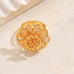 Золотой Элегантные 3d rose регулируемые латунные манжеты кольца для женщин, цветок, золотые, 11 мм, внутренний диаметр: 16 мм